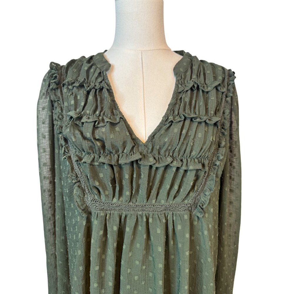 2/$30 ZARA Olive Green Small Sheer Textured Long Sleeve Dress - Picture 5 of 15